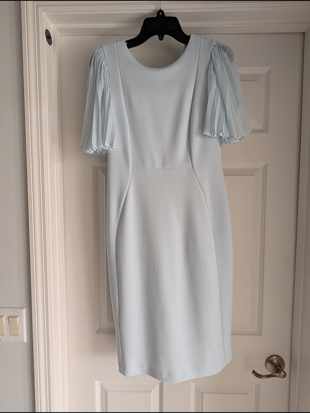 Calvin Klein Pastel Blue Pleated Puff-Sleeve Midi Dress